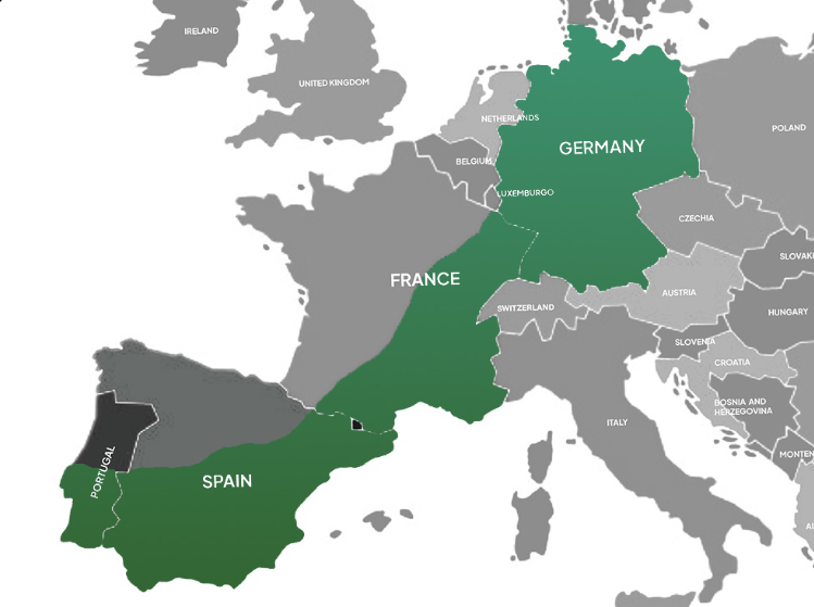Mapa de ruta España – Francia – Alemania