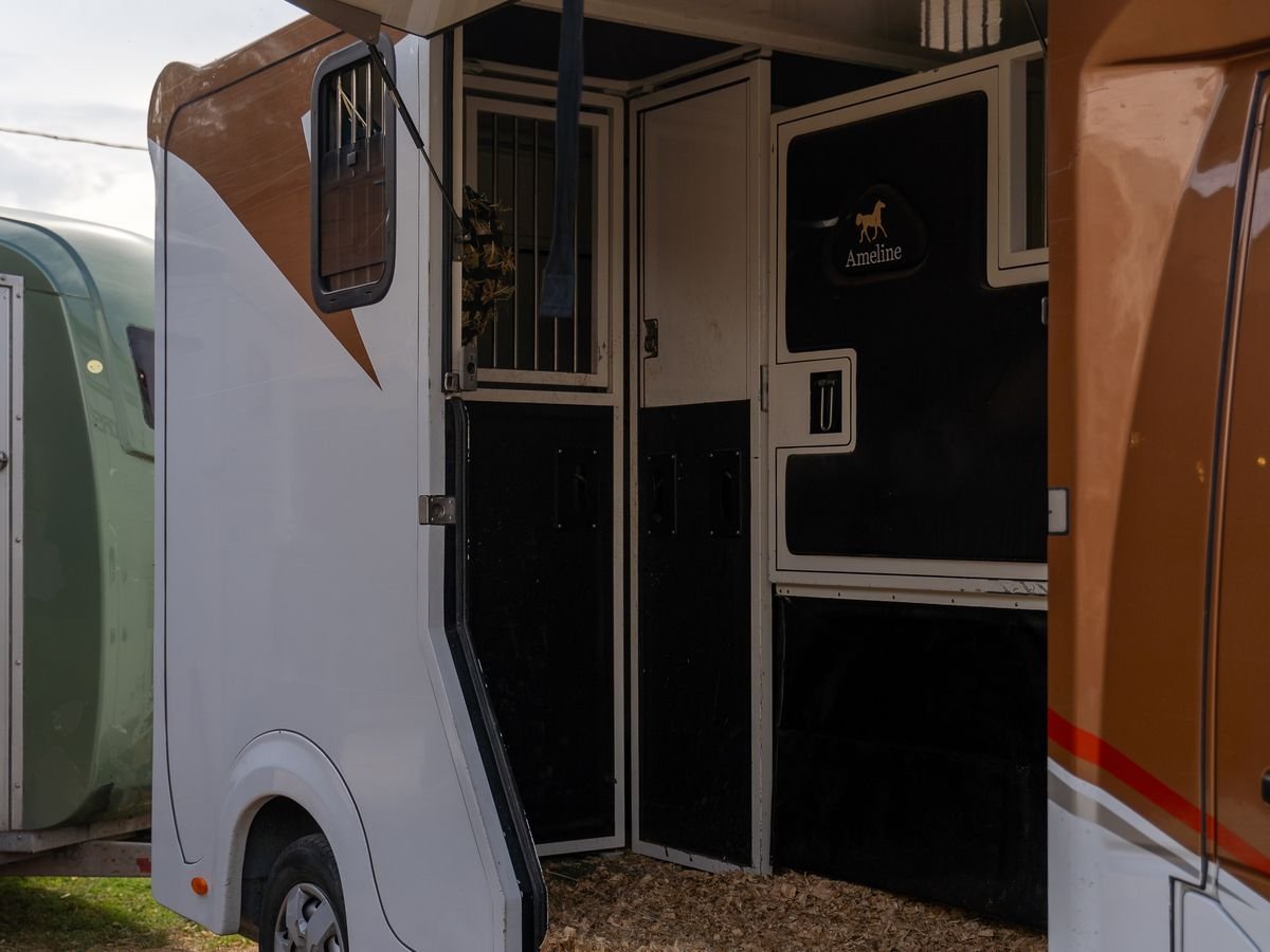 Horse transport van with the ramp down